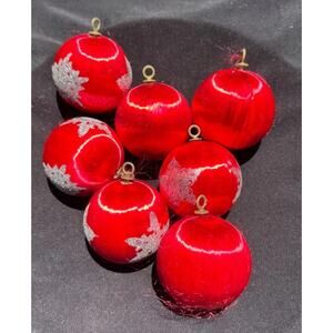 1960’s Satin Sheen Christmas Ornament Red Satin Glitter Silk Balls Styrofoam OR3
